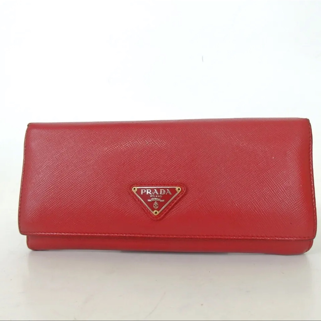 Prada Red Guc Saffiano Leather Long Wallet